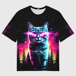Футболка оверсайз мужская Космический кот в очках, цвет: 3D-принт