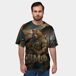 Футболка оверсайз мужская ВМФ медведь у штурвала на фоне камуфляжа, цвет: 3D-принт — фото 2