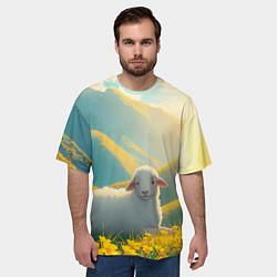 Футболка оверсайз мужская Овечка в цветочной долине, цвет: 3D-принт — фото 2
