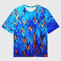 Мужская футболка оверсайз Сине-голубой стекающая абстракция
