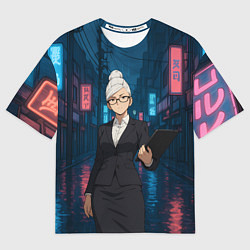 Футболка оверсайз мужская Dandadan Seiko в городе с планшетом, цвет: 3D-принт
