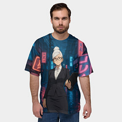 Футболка оверсайз мужская Dandadan Seiko в городе с планшетом, цвет: 3D-принт — фото 2