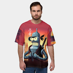 Футболка оверсайз мужская Крутой ниндзя Бендер в ночном городе, цвет: 3D-принт — фото 2