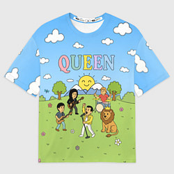 Мужская футболка оверсайз Queen мультяшный стиль на поляне