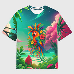 Футболка оверсайз мужская Попугай и тропики, цвет: 3D-принт