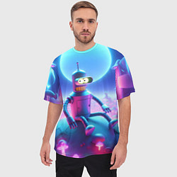Футболка оверсайз мужская Bender bending robot on the amazing neon mushroom, цвет: 3D-принт — фото 2