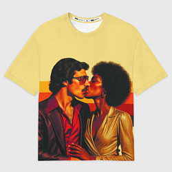 Футболка оверсайз мужская Диско поцелуй поп-арт 1970-е, цвет: 3D-принт