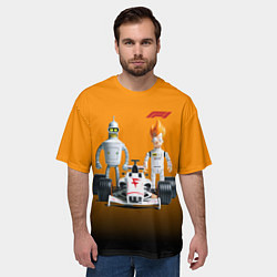 Футболка оверсайз мужская Механик Бендер и пилот формулы 1 Фрай, цвет: 3D-принт — фото 2