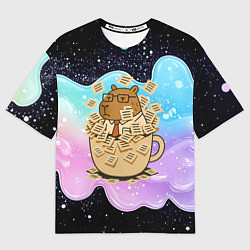 Мужская футболка оверсайз Менеджер капибара в кружке в стикерах