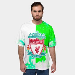 Футболка оверсайз мужская Ливерпуль зеленый огонь текстура, цвет: 3D-принт — фото 2