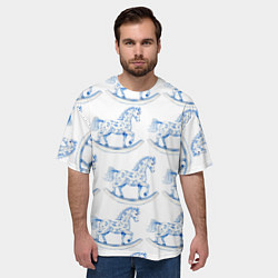 Футболка оверсайз мужская Лошадка качалка гжель, цвет: 3D-принт — фото 2