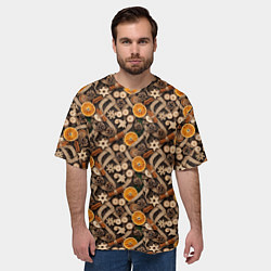Футболка оверсайз мужская Новогодний орнамент с корицей и дольками апельсина, цвет: 3D-принт — фото 2