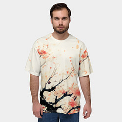 Футболка оверсайз мужская Чёрное дерево с цветами абстракция, цвет: 3D-принт — фото 2