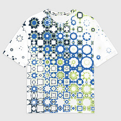 Мужская футболка оверсайз Сине-зеленая абстракция