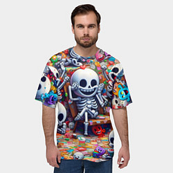 Футболка оверсайз мужская Смеющиеся прикольные скелетики - нейроарт, цвет: 3D-принт — фото 2
