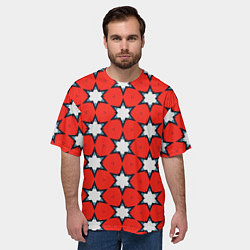 Футболка оверсайз мужская Звезды на красном, цвет: 3D-принт — фото 2