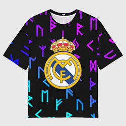 Футболка оверсайз мужская Реал Мадрид неоновые символы, цвет: 3D-принт