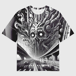 Футболка оверсайз мужская Art skull in metropolis - ai art fantasy, цвет: 3D-принт