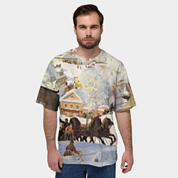 Футболка оверсайз мужская Русская тройка зимой - картина Масленица Кустодиев, цвет: 3D-принт — фото 2