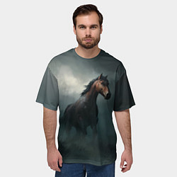 Футболка оверсайз мужская Конь в тумане, цвет: 3D-принт — фото 2