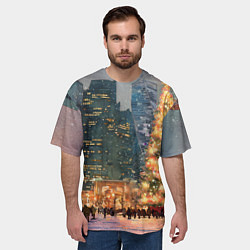 Футболка оверсайз мужская Москва - сити и новогодняя елка, цвет: 3D-принт — фото 2