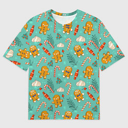 Мужская футболка оверсайз Новогодний паттерн печенье с конфетами