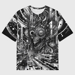 Футболка оверсайз мужская Cyber urban skull - ai art fantasy, цвет: 3D-принт