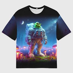 Мужская футболка оверсайз Шрек бравый космонавт - неоновое свечение