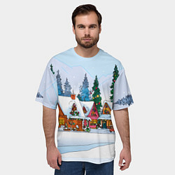 Футболка оверсайз мужская Новогодник дворик, цвет: 3D-принт — фото 2
