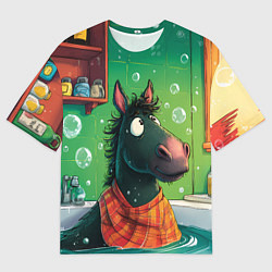 Футболка оверсайз мужская Лошадь моется в ванной, цвет: 3D-принт