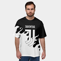 Футболка оверсайз мужская Ювентус огонь текстура, цвет: 3D-принт — фото 2