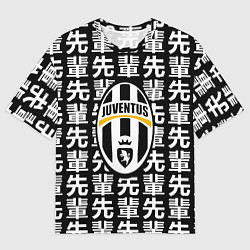 Футболка оверсайз мужская Ювентус япония символы, цвет: 3D-принт