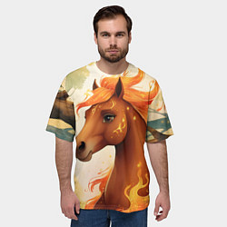 Футболка оверсайз мужская Милая огненная лошадь, цвет: 3D-принт — фото 2