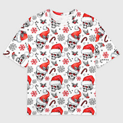 Футболка оверсайз мужская Новогодние черепа, цвет: 3D-принт