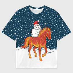 Футболка оверсайз мужская Кот Бендер и огненный конь - 2026, цвет: 3D-принт