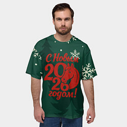 Футболка оверсайз мужская С новым 2026 годом - красная надпись, цвет: 3D-принт — фото 2