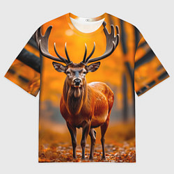Мужская футболка оверсайз Осенний лес с оленем