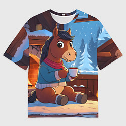 Футболка оверсайз мужская Лошадка у камина, цвет: 3D-принт