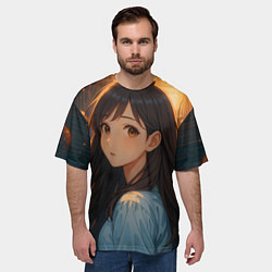 Футболка оверсайз мужская Девушка в стиле аниме стоит среди монстров, цвет: 3D-принт — фото 2