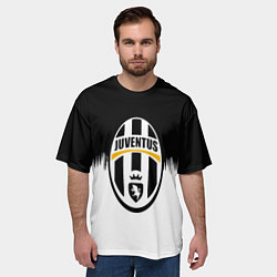 Футболка оверсайз мужская Juventus черно белые краски текстура, цвет: 3D-принт — фото 2