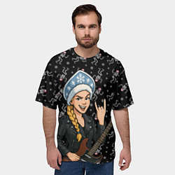 Футболка оверсайз мужская Снегурочка с гитарой - Рок, цвет: 3D-принт — фото 2