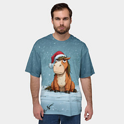 Футболка оверсайз мужская Недовольная новогодняя лошадка, цвет: 3D-принт — фото 2