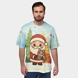 Футболка оверсайз мужская Санта с котенком, цвет: 3D-принт — фото 2