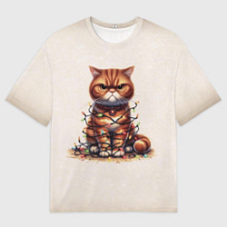 Футболка оверсайз мужская Рыжий кот в огнях, цвет: 3D-принт