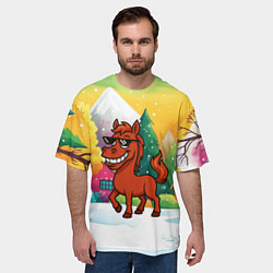 Футболка оверсайз мужская Красная лошадка в очках подмигивает 2026, цвет: 3D-принт — фото 2