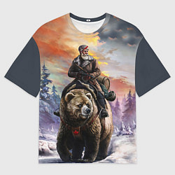 Мужская футболка оверсайз Красноармеец на медведе