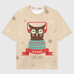 Футболка оверсайз мужская Сова в наушниках, цвет: 3D-принт