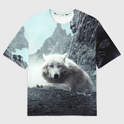 Мужская футболка оверсайз Волк в горах