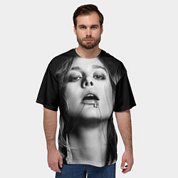 Футболка оверсайз мужская Бри Ларсон - чб портрет, цвет: 3D-принт — фото 2