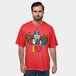 Футболка оверсайз мужская Я люблю Россию надпись на английском языке, цвет: 3D-принт — фото 2